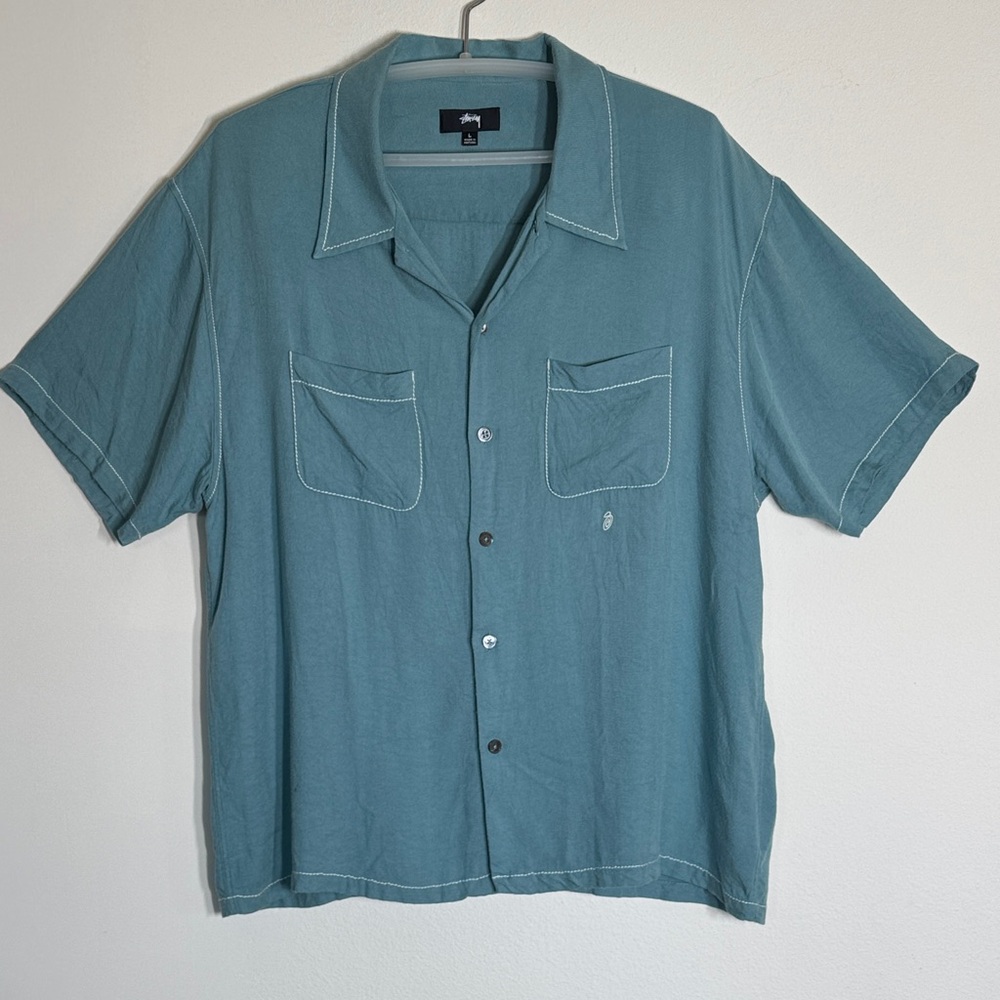 Stussy Blue Casual Button Down Shirt